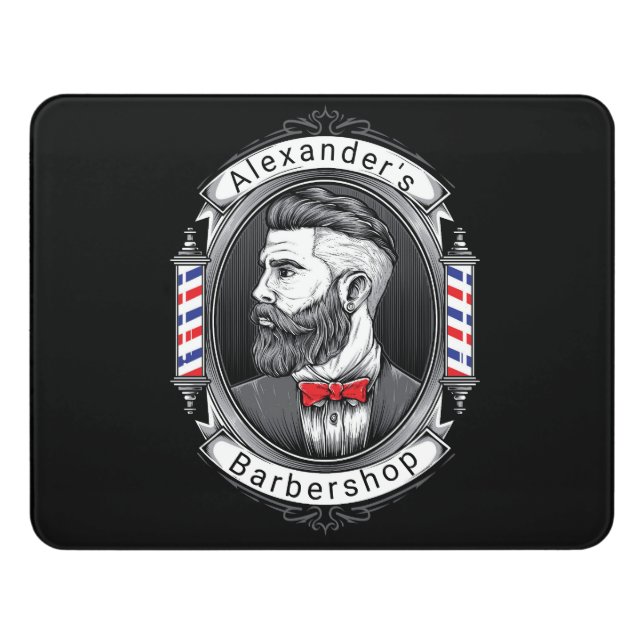 Elegant Bearded Man Barbershop Logo Personalize Door Sign
