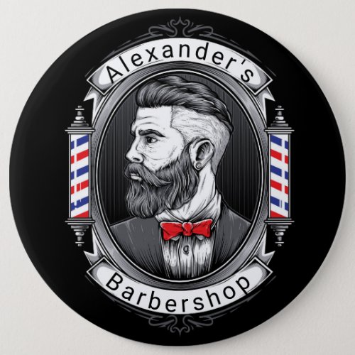 Elegant Bearded Man Barbershop Personalize Button