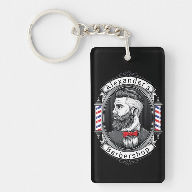 Elegant Bearded Man Personalize Keychain (Front)