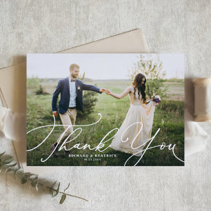 Elegant Beatrice Script Photo Wedding Letterpress Thank You Card