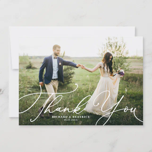 Elegant Beatrice Script Photo Wedding Thank You Card | Zazzle