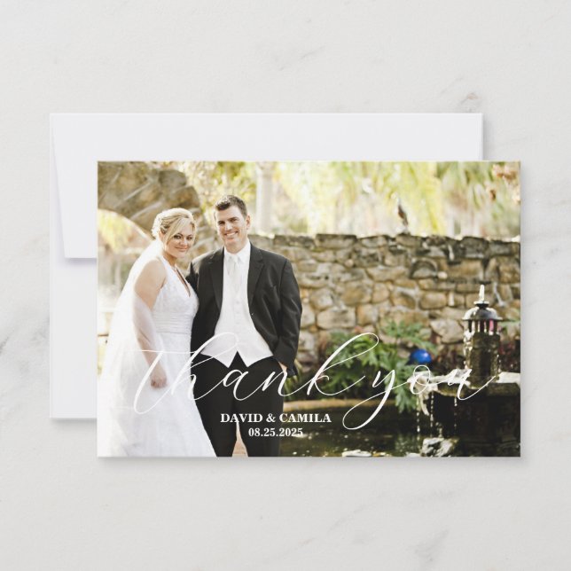 Elegant Beatrice Script Photo Wedding Thank You Card (Front)