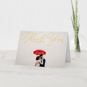 Elegant Beatrice Script Photo Wedding Thank You Foil Greeting Card