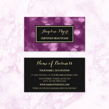 Elegant Beautician Glamorous Purple Luxe Bokeh Business Card by GirlyBusinessCards at Zazzle