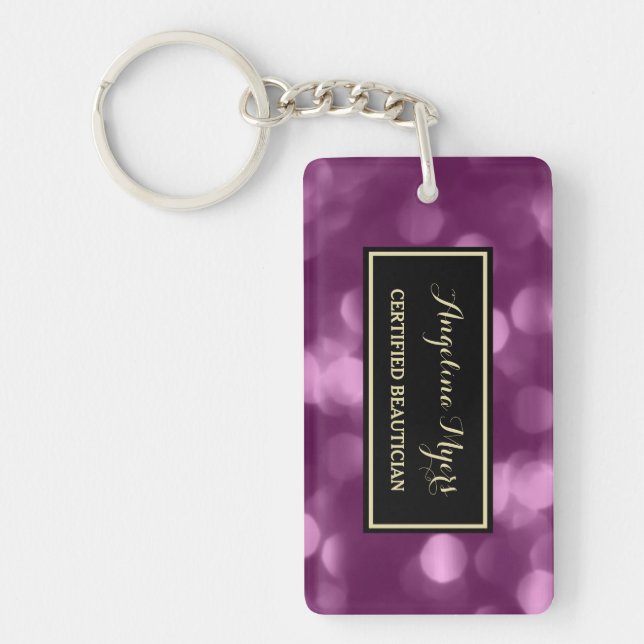 Elegant Beautician Glamorous Purple Luxe Bokeh Keychain (Front)