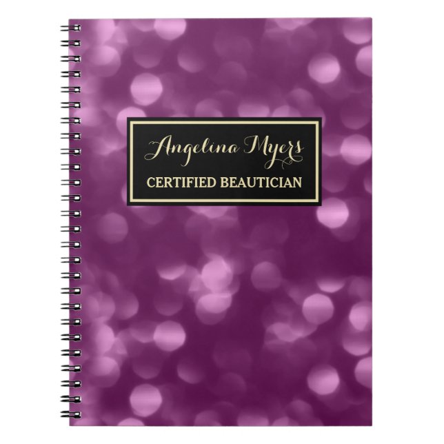 Elegant Beautician Glamorous Purple Luxe Bokeh Notebook (Front)