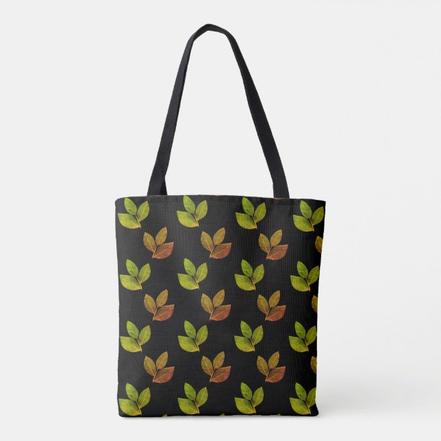 Elegant Beautiful Bay Leaves on Black Tote Bag (Back)