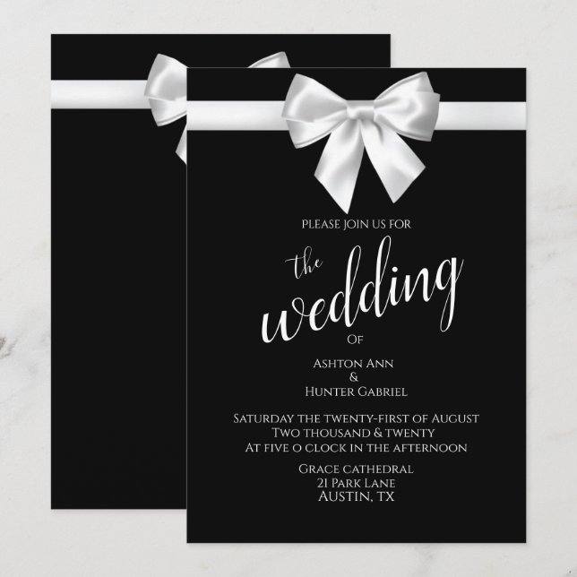 Elegant Beautiful Black White Pretty Wedding Invitation (Front/Back)