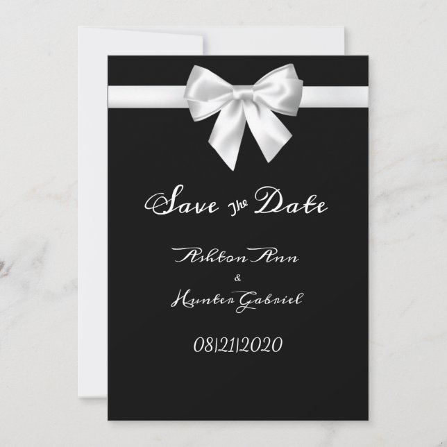 Elegant Beautiful Black White Pretty Wedding Save The Date (Front)