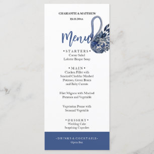 Elegant Beautiful Blue Boho Swan Watercolor Menu