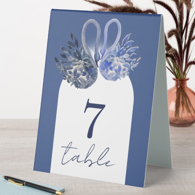 Elegant Beautiful Blue Boho Swan Watercolor Table Tent (In SItu (Table))