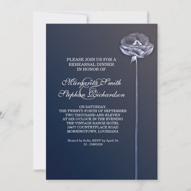 elegant beautiful blue rehearsal dinner invitation (Front)