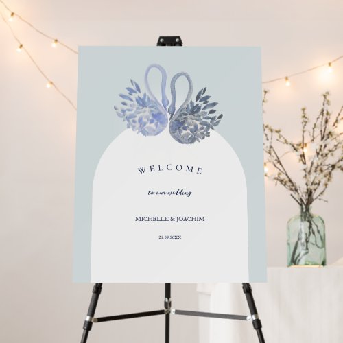 Elegant Beautiful Blue Swans Watercolor Art Foam Board