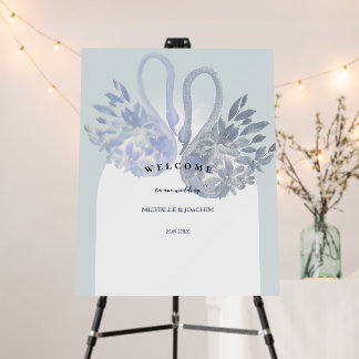 Elegant Beautiful Blue Swans Watercolor Art Foam Board