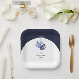 Elegant Beautiful Blue Swans Watercolor Art Paper Plates