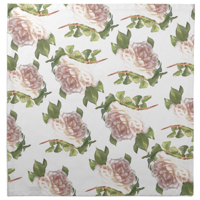 Elegant beautiful blushing white ivory pink roses cloth napkin (Front)