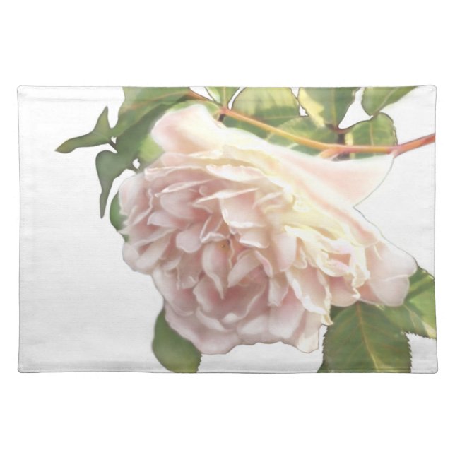 Elegant beautiful blushing white ivory pink roses cloth placemat (Front)