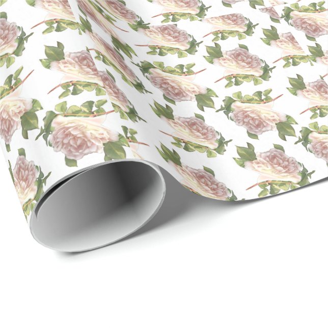 Elegant beautiful blushing white ivory pink roses wrapping paper (Roll Corner)