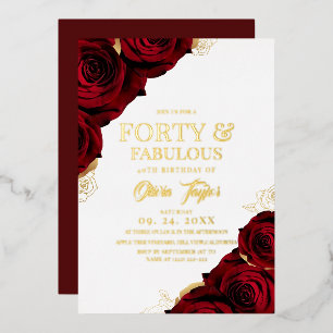 Elegant Beautiful Burgundy Gold Rose 40th Birthday Foil Invitation