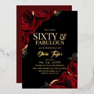 Elegant Beautiful Burgundy Gold Rose 60th Birthday Foil Invitation
