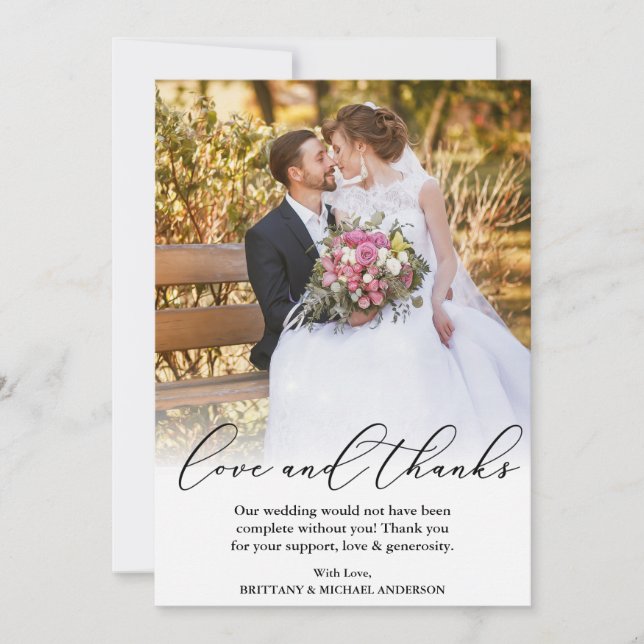 Elegant Beautiful Calligraphy Love Thanks Wedding Thank You Card (Front)