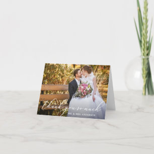 Elegant Beautiful Calligraphy Photo Wedding Note Letterpress Thank You Card