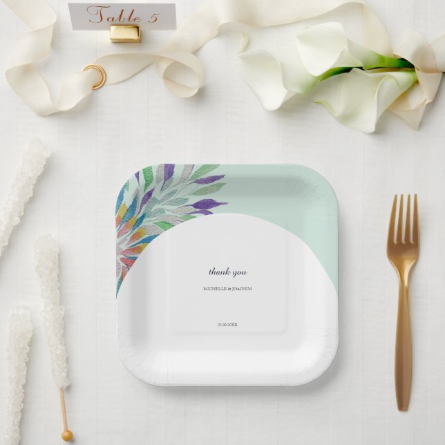 Elegant Beautiful Colorful Boho Watercolor Art Paper Plates (Wedding)