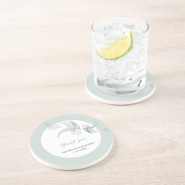 Elegant Beautiful Eucalyptus Watercolor Art Coaster (Side)