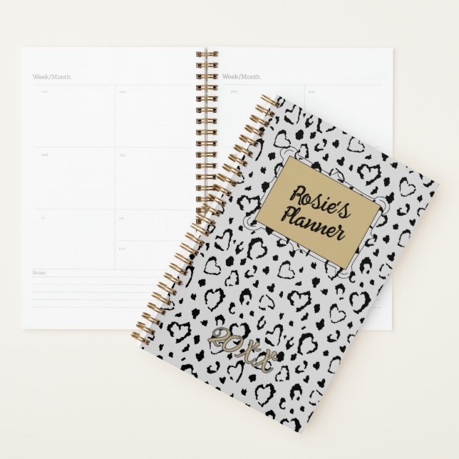 Elegant Beautiful Gray Gold Heart Name personalize Planner (Display)