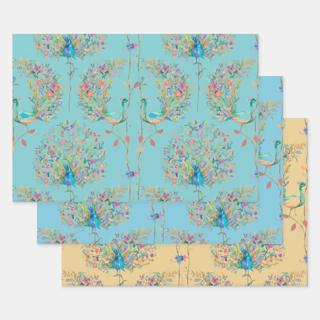 Elegant beautiful peacock watercolour wrapping paper sheets (Creator Uploaded)