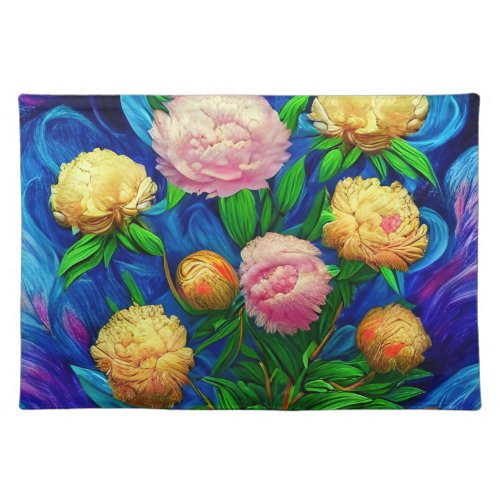 Elegant Beautiful Peony Collection Cloth Placemat
