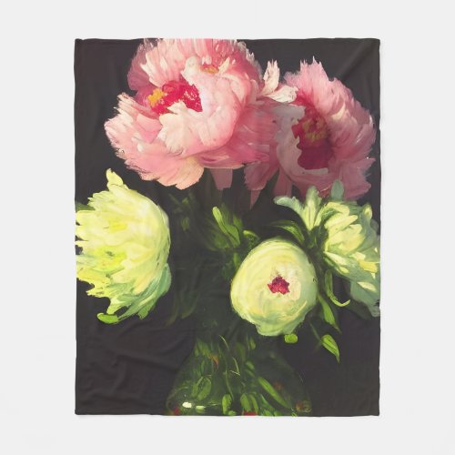 Elegant Beautiful Peony Collection Fleece Blanket