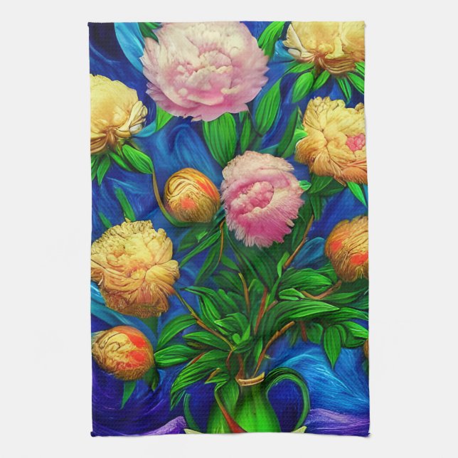 Elegant Beautiful Peony Collection Kitchen Towel (Vertical)