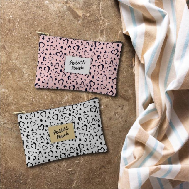 Elegant Beautiful Pink Heart Name personalized Accessory Pouch (Creator Uploaded)