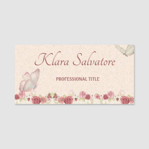 Elegant Beautiful Pink Roses With Butterfly Name Tag