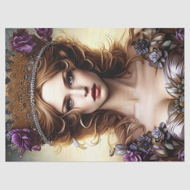 Elegant Beautiful Princess Purple Rose Decoupage Tissue Paper (Front)