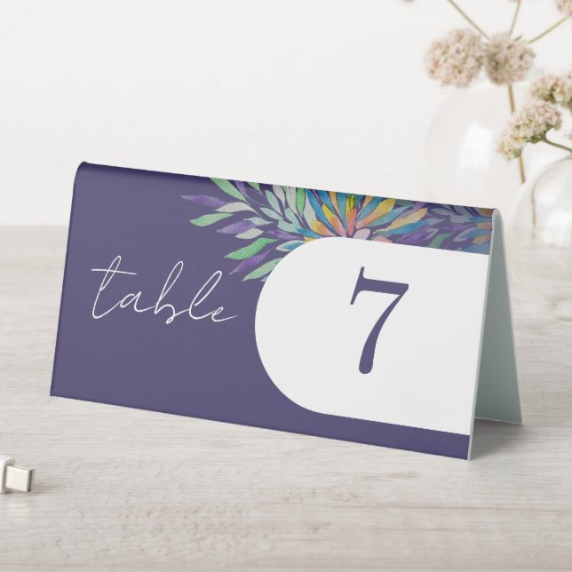 Elegant Beautiful Purple Green Boho Watercolor Table Tent (In SItu (Table))