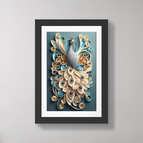 Elegant beautiful quilled patch  peacock  framed art