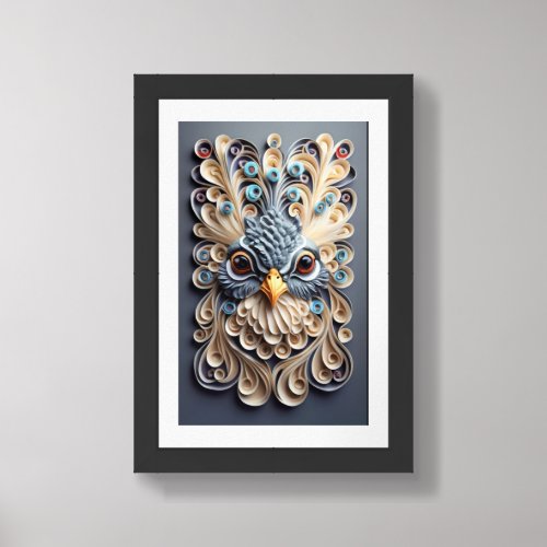 Elegant beautiful quilled patch  peacock head framed art