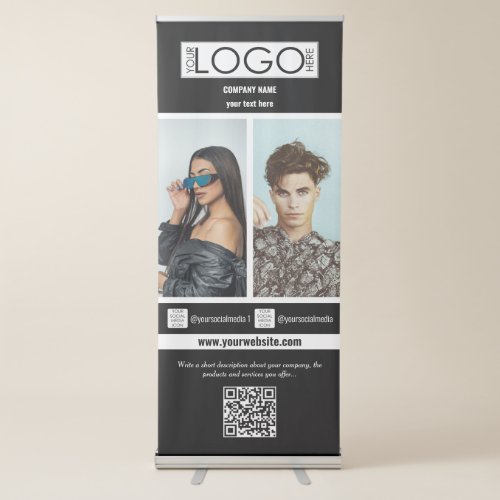 Elegant Beauty Business Promotional 2 Photo Black Retractable Banner