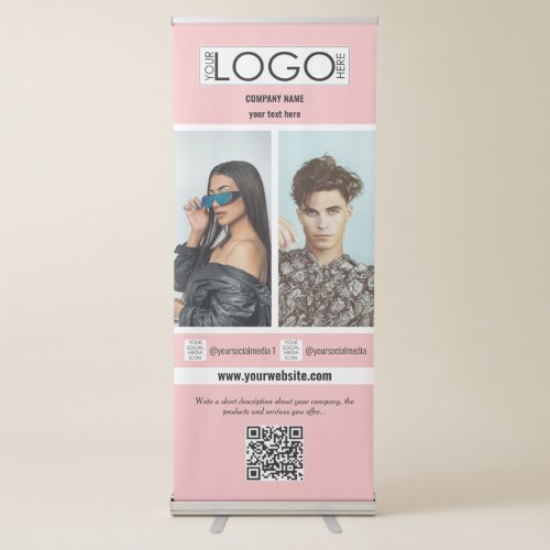 Elegant Beauty Business Promotional 2 Photo Pink Retractable Banner