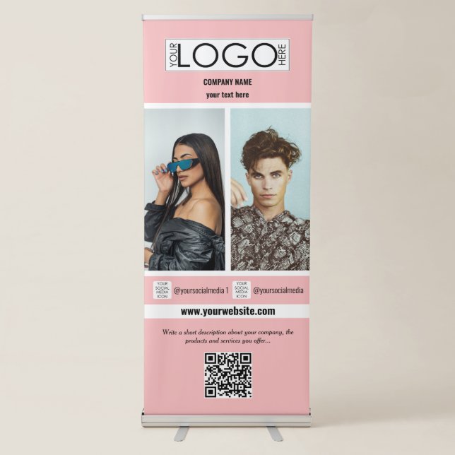 Elegant Beauty Business Promotional 2 Photo Pink Retractable Banner (Front)