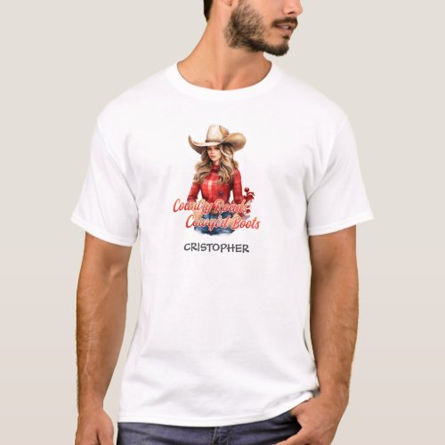 Elegant beauty Christmas cowgirl with hat  T_Shirt
