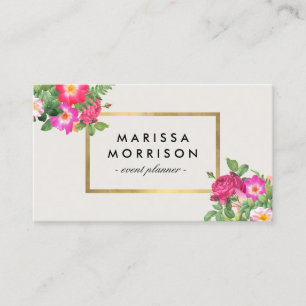 Elegant Beauty Florals Vintage White and Faux Gold Business Card