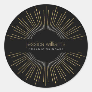 Elegant Beauty Gold Sunburst Black Classic Round Sticker