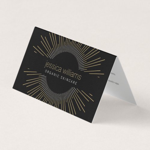 Elegant Beauty Gold Sunburst Black Folded Business Card