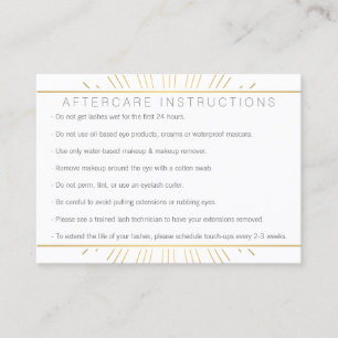 Elegant Beauty Gold Sunburst Lash Aftercare Business Card