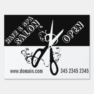 Elegant Beauty Hair Salon Spa Black White Scissors Yard Sign