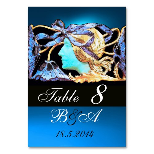 ELEGANT BEAUTYLADY AND BLUE BOW FLOWERS MONOGRAM TABLE NUMBER