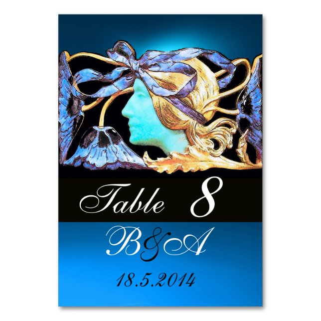 ELEGANT BEAUTY,LADY AND BLUE BOW ,FLOWERS MONOGRAM TABLE NUMBER (Back)